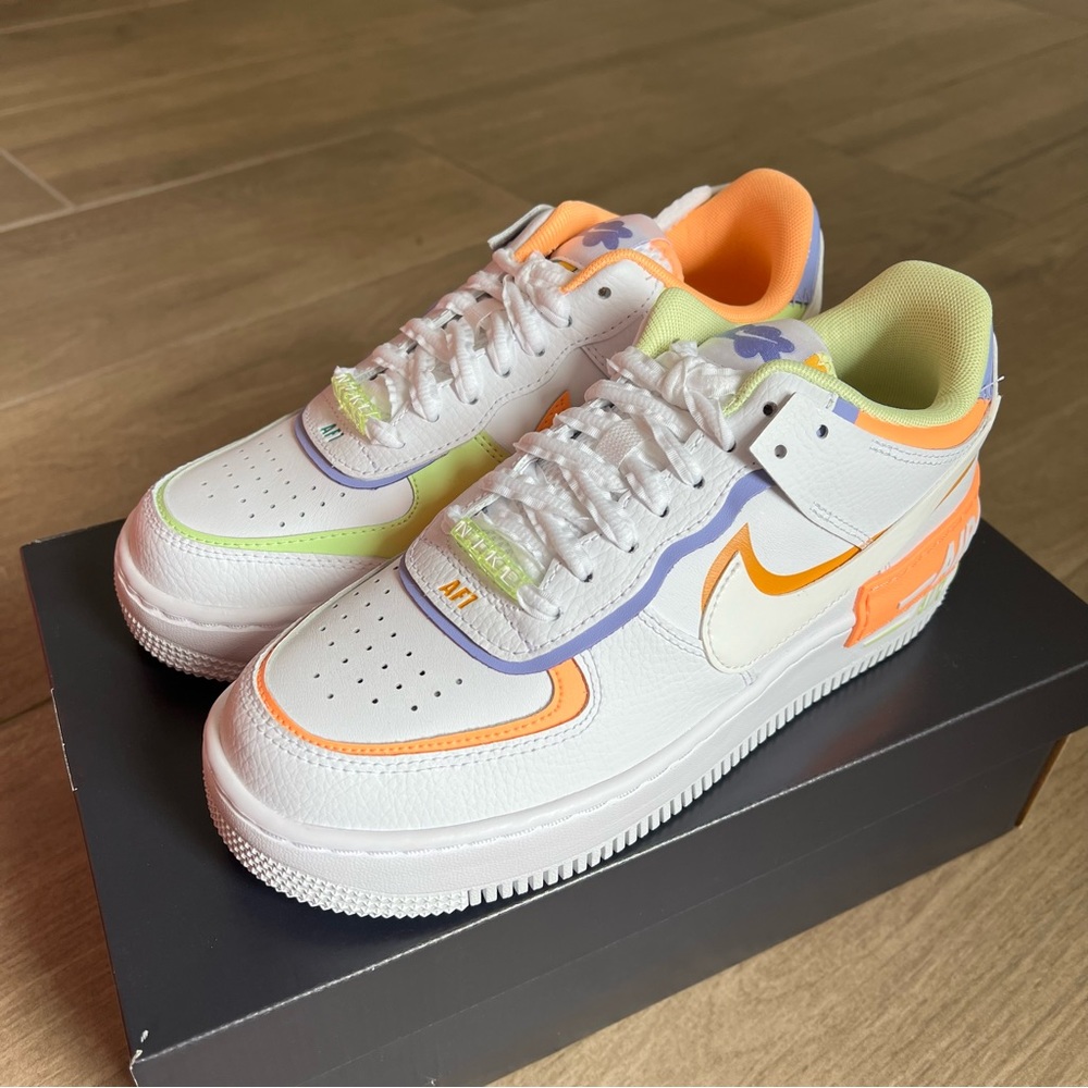 Nike Women’s White Sneakers with Orange, Purple & Lime Accents
